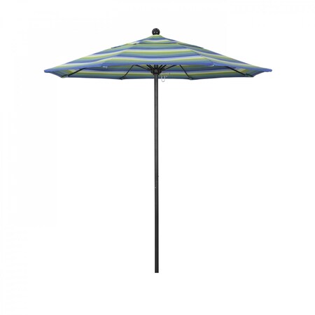 California Umbrella 7.5' Black Aluminum Market Patio Umbrella, Sunbrella Seville Seaside 194061334577